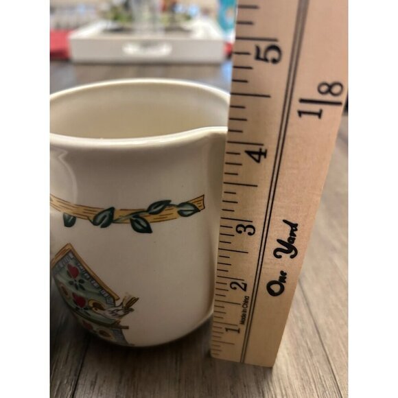 Vintage Thompson Pottery Ceramic Creamer & Sugar Bowl Set Birdhouse Design - Picture 10 of 10